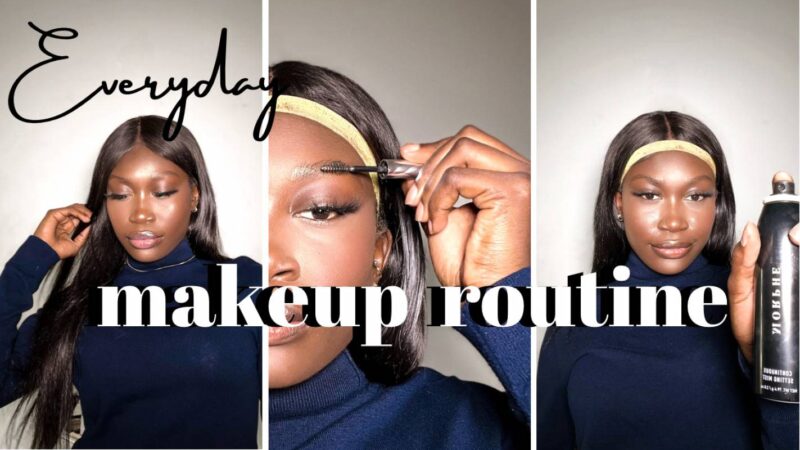 dark skin black girl makeup routine, simple, mascar, skincare.